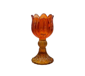 Melting Pot - Waxinehouder Tulp Oranje Amber Glas 8x14cm Melting Pot - Waxinehouder Tulp Oranje Amber Glas 8x14cm
