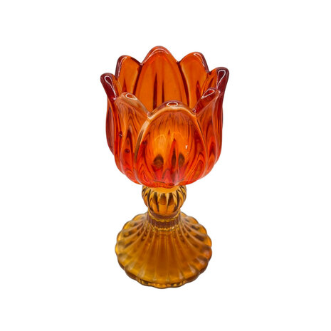 Melting Pot - Waxinelichthouder Tulp Oranje Amber Glas 8x14cm Melting Pot - Waxinelichthouder Tulp Oranje Amber Glas 8x14cm