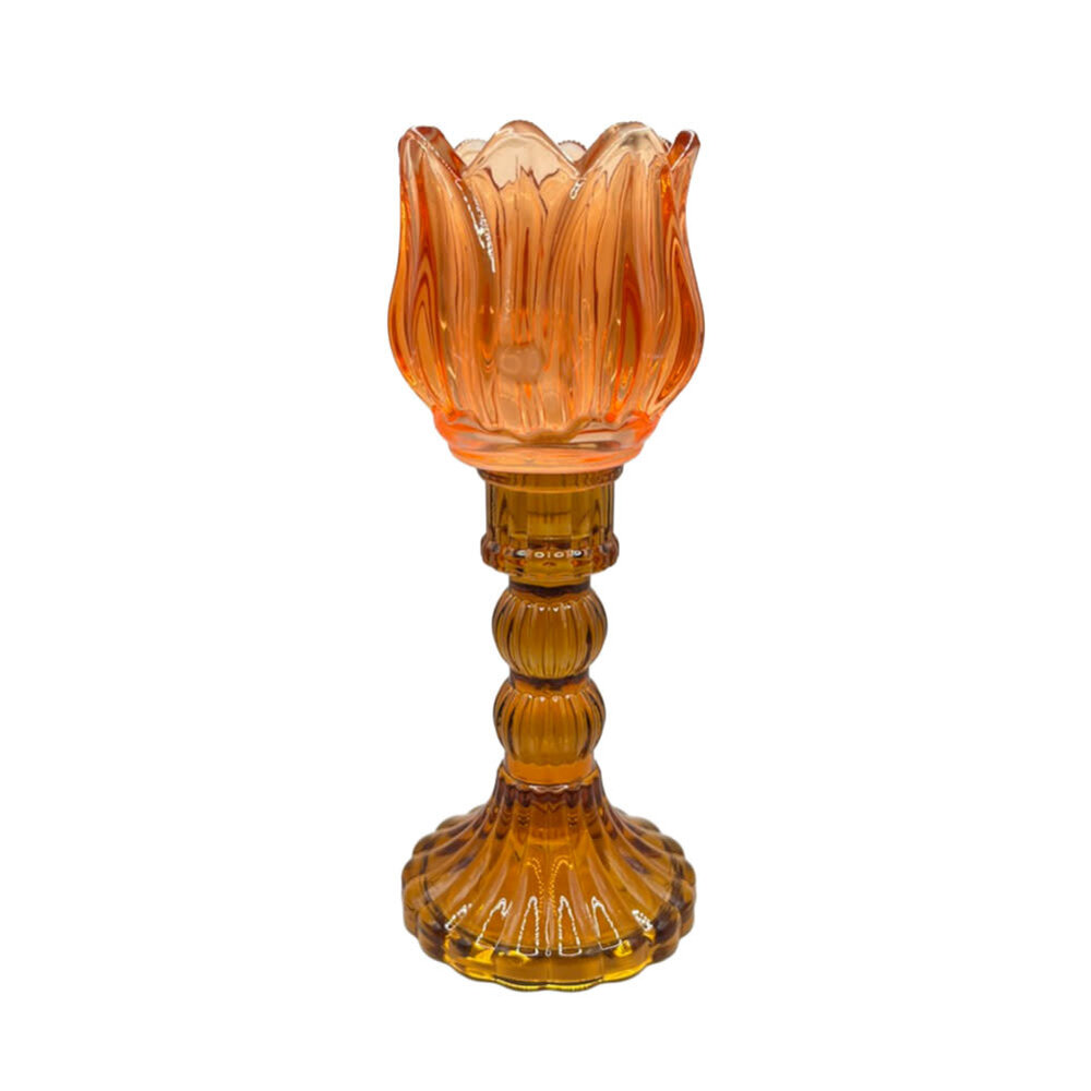 Melting Pot - Waxinelichthouder Tulp Oranje Amber Glas 8x20cm