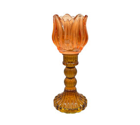 Melting Pot - Waxinehouder Tulp Oranje Amber Glas 8x20cm