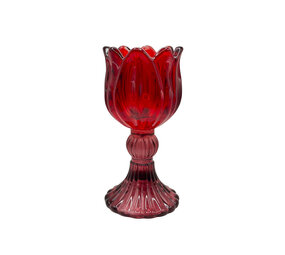 Melting Pot - Waxinehouder Tulp Rood Bordeaux Glas 8x14cm