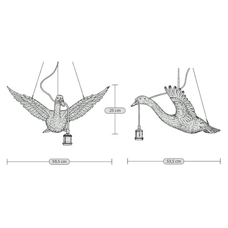 Werns - Flying Ducky Hanglamp Goud – Vliegende Eend met Gespreide Vleugels