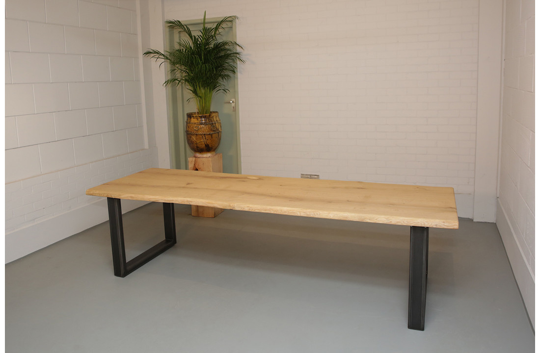 Boomstamtafel eikenhout 285 x 85 cm | U-profiel onderstel