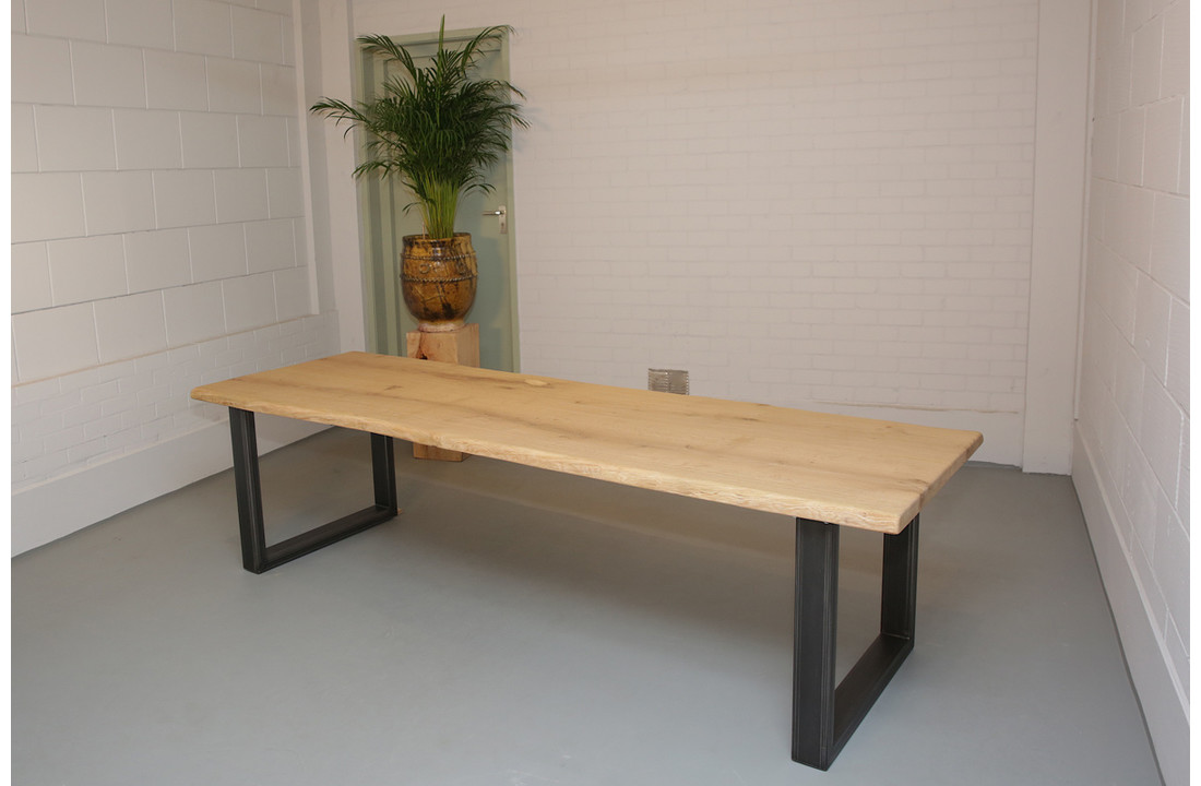 Boomstamtafel eikenhout 285 x 85 cm | U-profiel onderstel