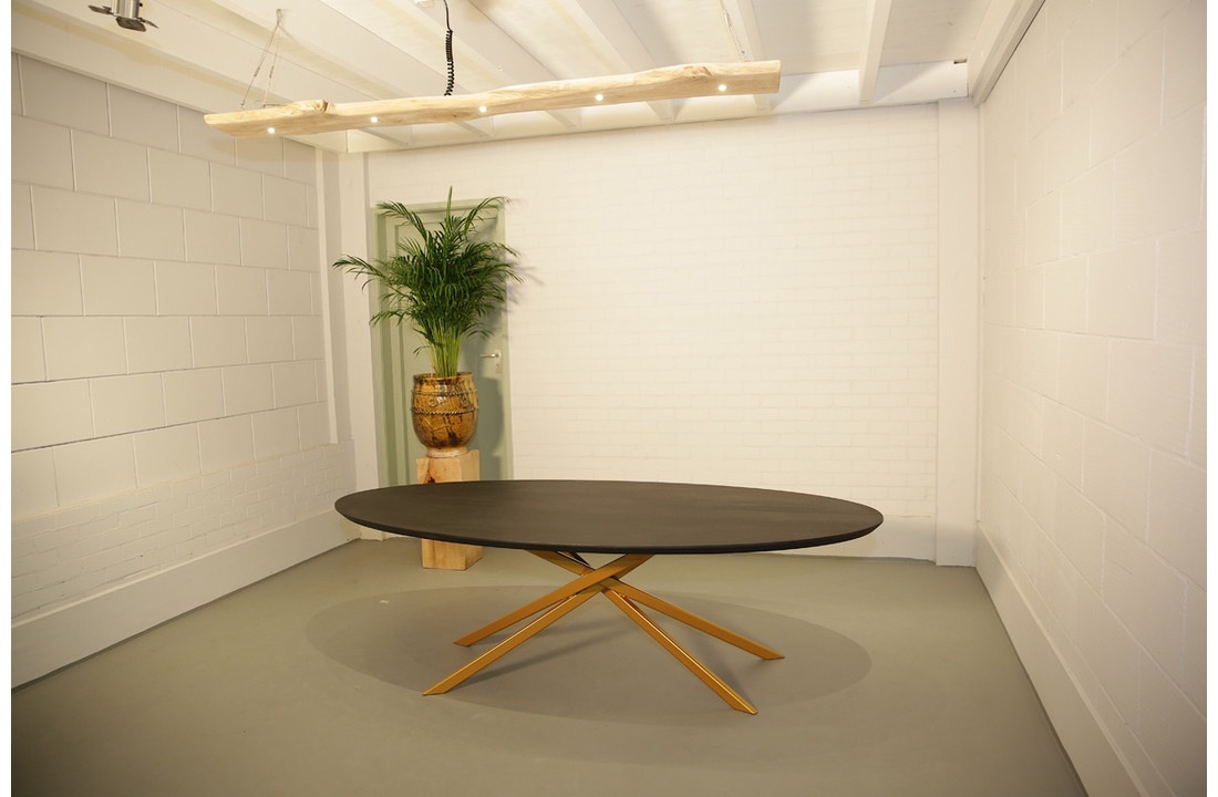 Ovale eikenhouten eettafel 240 x 110 cm | Mikado poot onderstel goud