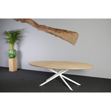 Ovale eikenhouten eettafel 240 x 120 cm | Mikado onderstel wit
