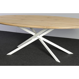 Ovale eikenhouten eettafel 240 x 120 cm | Mikado onderstel wit