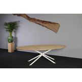 Ovale eikenhouten eettafel 240 x 120 cm | Mikado onderstel wit