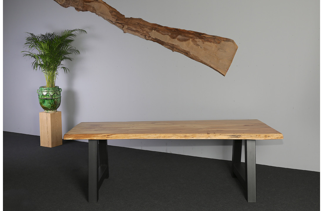 Boomstamtafel Beukenhout 240 x 100 cm | A-profiel onderstel zwart