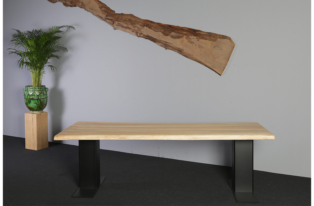 Boomstamtafel populierenhout 240 x 95-100 cm | Kolompoot onderstel zwart