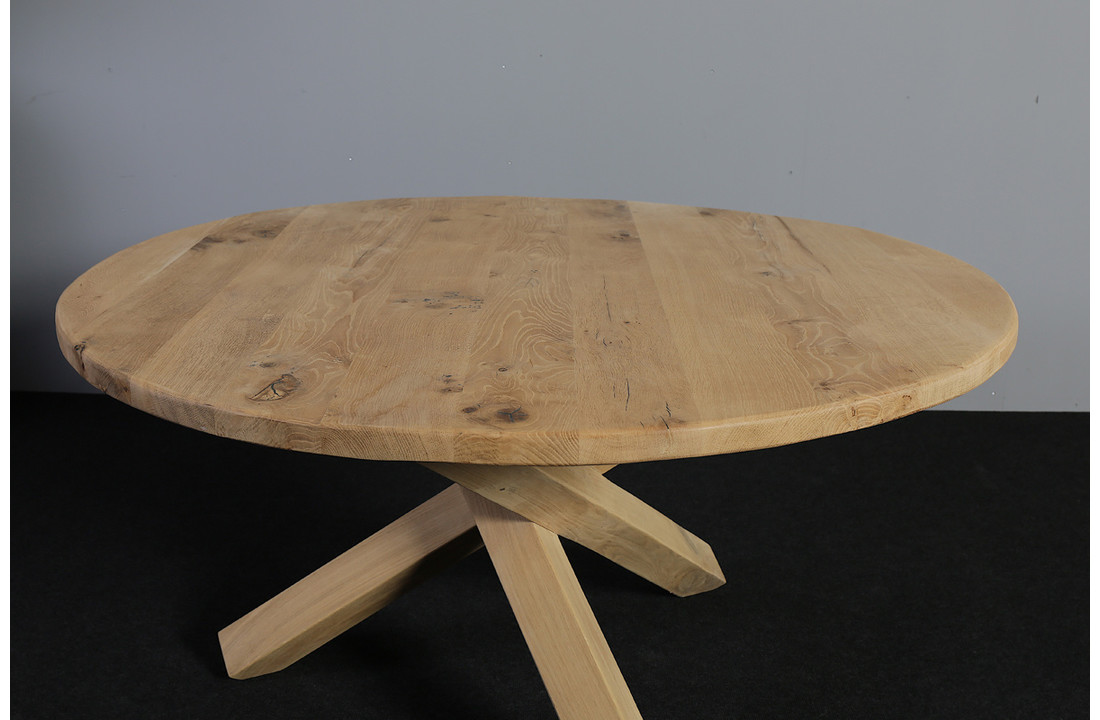 Ronde eikenhouten eettafel Ø 140 cm | onderstel eiken 3-poot