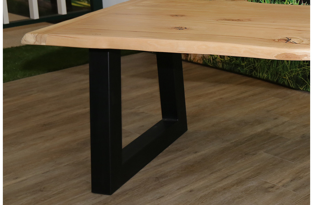 Boomstamtafel beukenhout 240 x 95 cm | Trapezium onderstel zwart