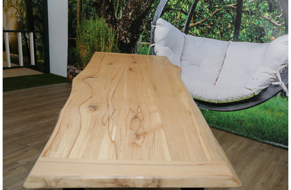 Boomstamtafel beukenhout 240 x 95 cm | Trapezium onderstel zwart