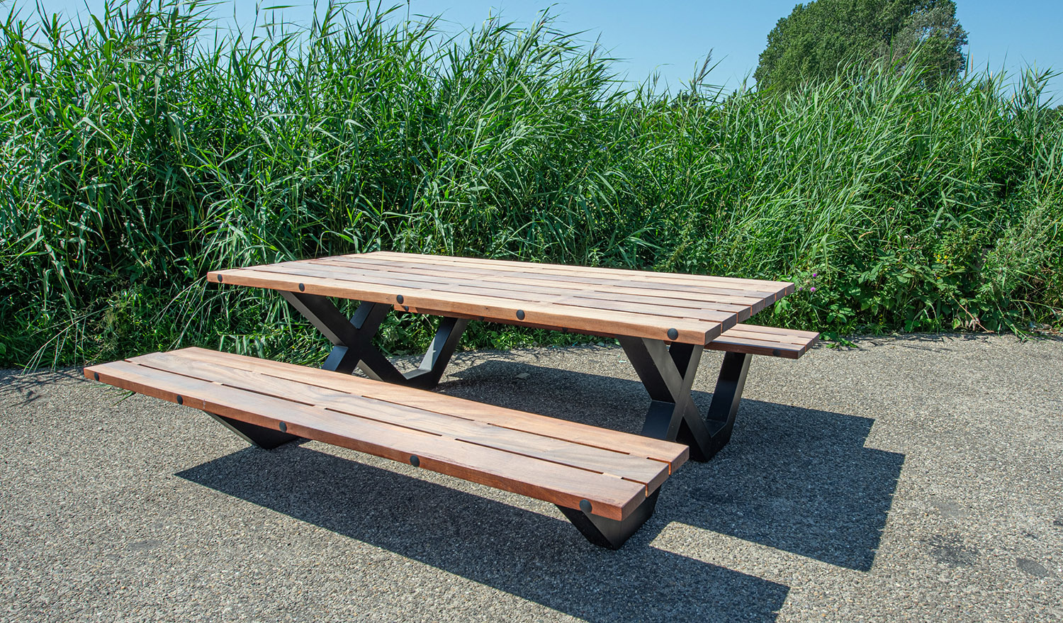 Buitentafel mahonie 280 x 100 cm
