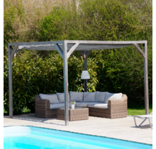 Wood pergola kit Angelim 318x228cm free standing with retractable waterproof shade canopy