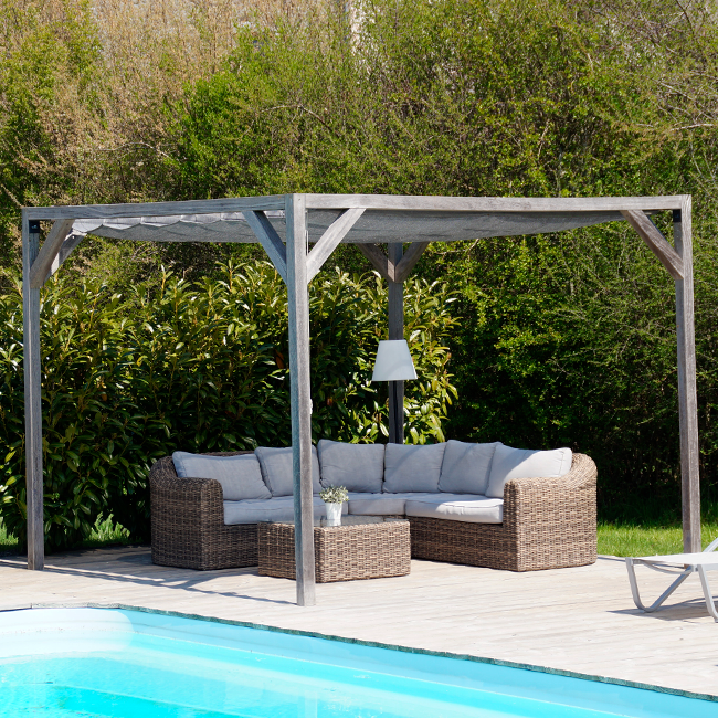 Wood Pergola Kit Angelim 518x400cm Free Standing Retractable Canopy Vinuovo