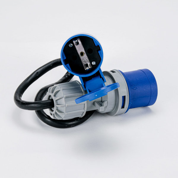 Adaptateur CEE plug femelle vers SCHUKO mâle 2P+T 16A 250V IP44 IEC-60309  cable 30cm câble 1m - Cablematic