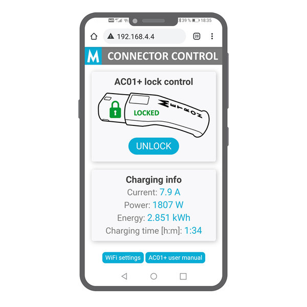 Metron Adapter Type 2 laadpunt naar normaal stopcontact (Schuko) 1 fase, 16A  + WiFi