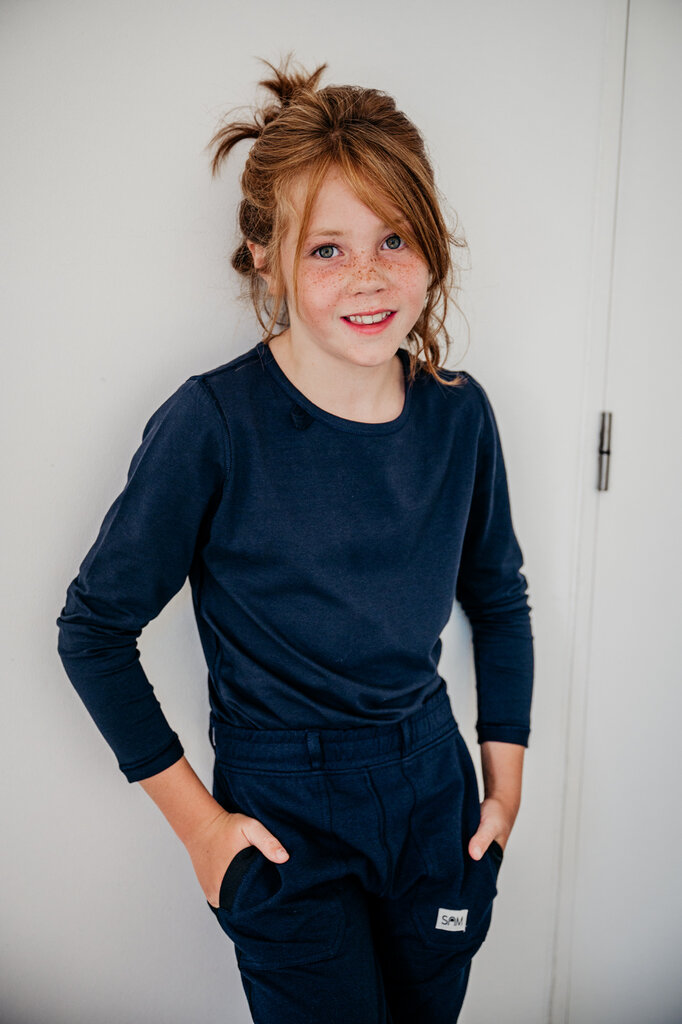 SAM Superzachte naadloze LONGSLEEVE donkerblauw | wit - Kriebelt niet!