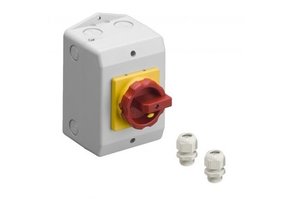 Werkschakelaar 4P 25A IP65 + 2 M25 wartels opbouw