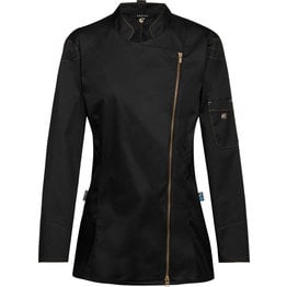 Kochjacke Damen, Kontrast-RV gold-bronze , langarm, schwarz Gr. M