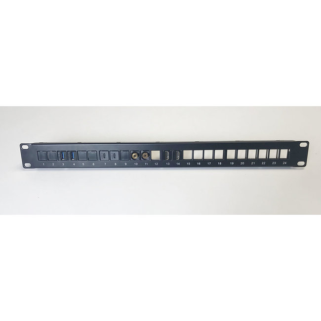 24 slots 1U 19 inch panel for 24x inserts/connectors (USB, LAN, HDMI, mini DisplayPort, Audio) , incl. 24 blank covers