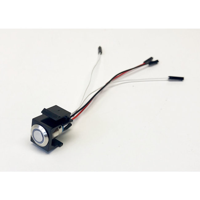 Snap-in momentary push button switch with a blue LED ring 3-9V