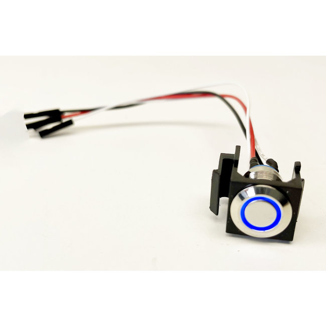 Snap-in momentary push button switch with a blue LED ring 3-9V