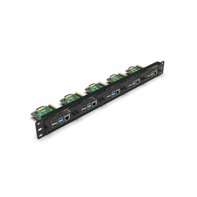 Raspberry Pi 19 inch 1U rack mount for 5x RBPi, FRONT REMOVABLE!