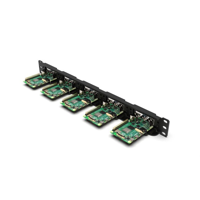 Raspberry Pi 19 inch 1U rack mount for 5x RBPi, FRONT REMOVABLE!