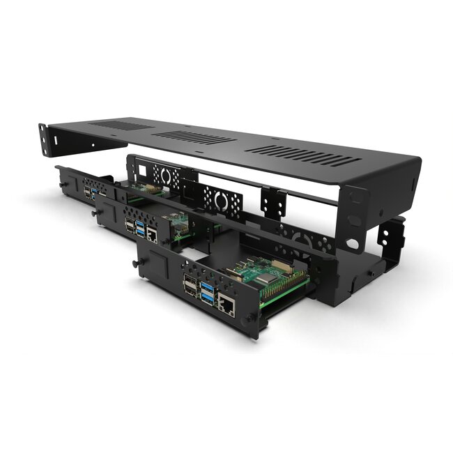 1U rack mount Pro Enclosed  3x Raspberry Pi - FRONT REMOVABLE