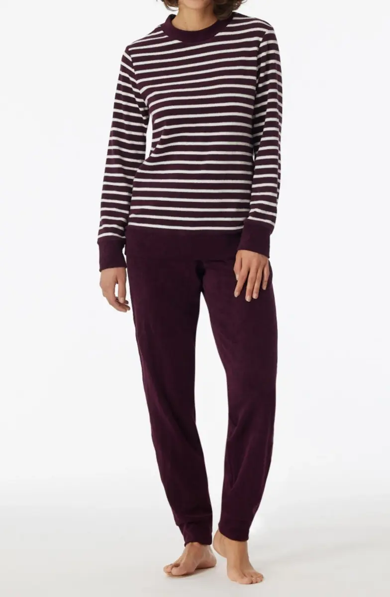 Schiesser dames pyjama badstof - Purple - Casual essentials - Warme winter pyjama