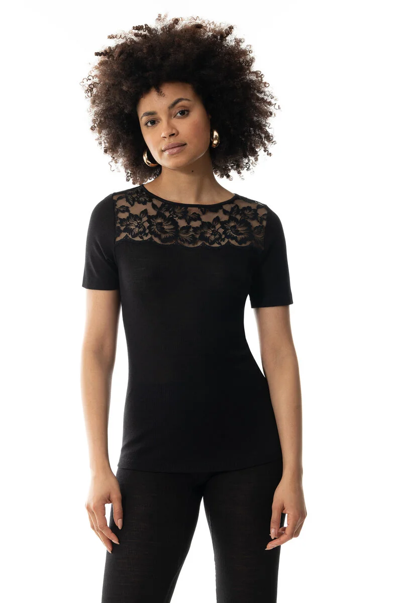 Mey Wollen Thermoshirt korte mouw dames - Kant - Wool Love - Luxe en chique thermo ondershirt