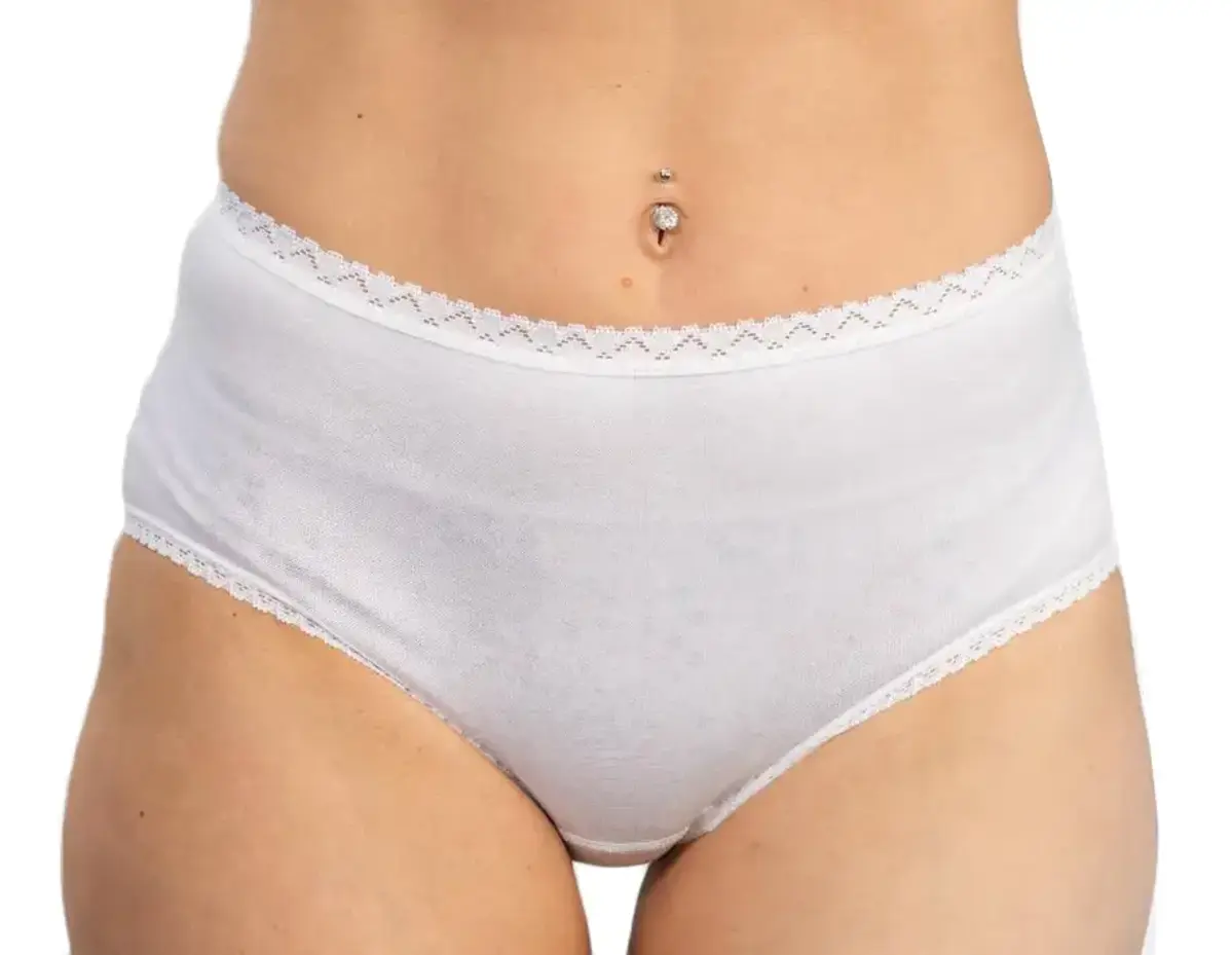 HL-tricot dames heup slip elastomeer - Elastisch katoenen dames onderbroek met kanten randje - Ondergoed wit
