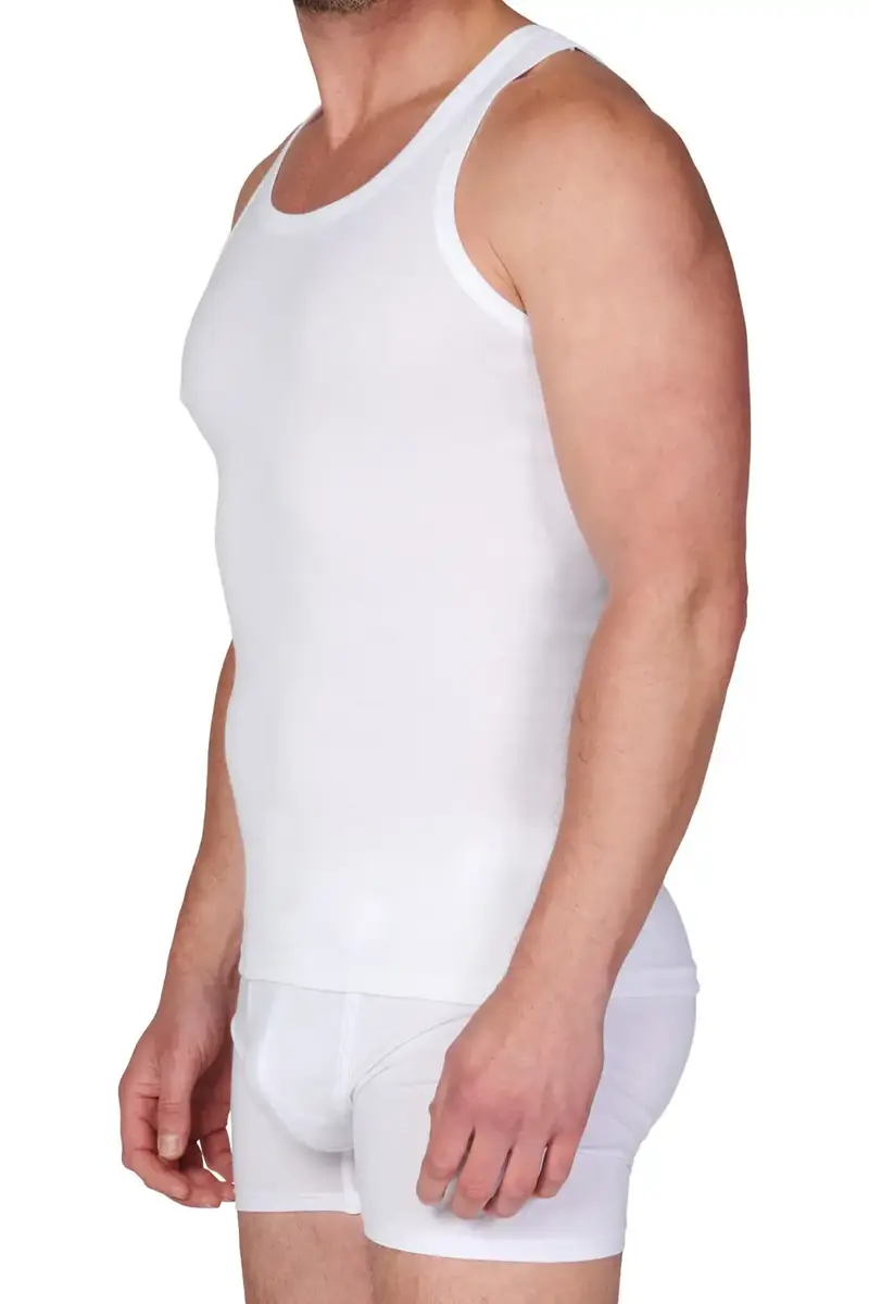 HL-tricot hemd heren wit - 100% Katoen  - Naadloos heren onderhemd - Mannen singlet - Slim fit