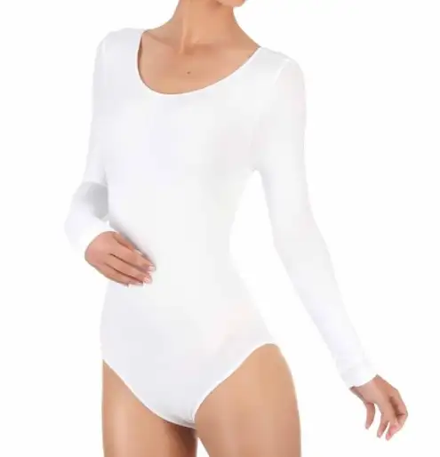 J&C body lange mouw katoen - bodystocking dames - diepe ronde hals - Witte body - zwarte body