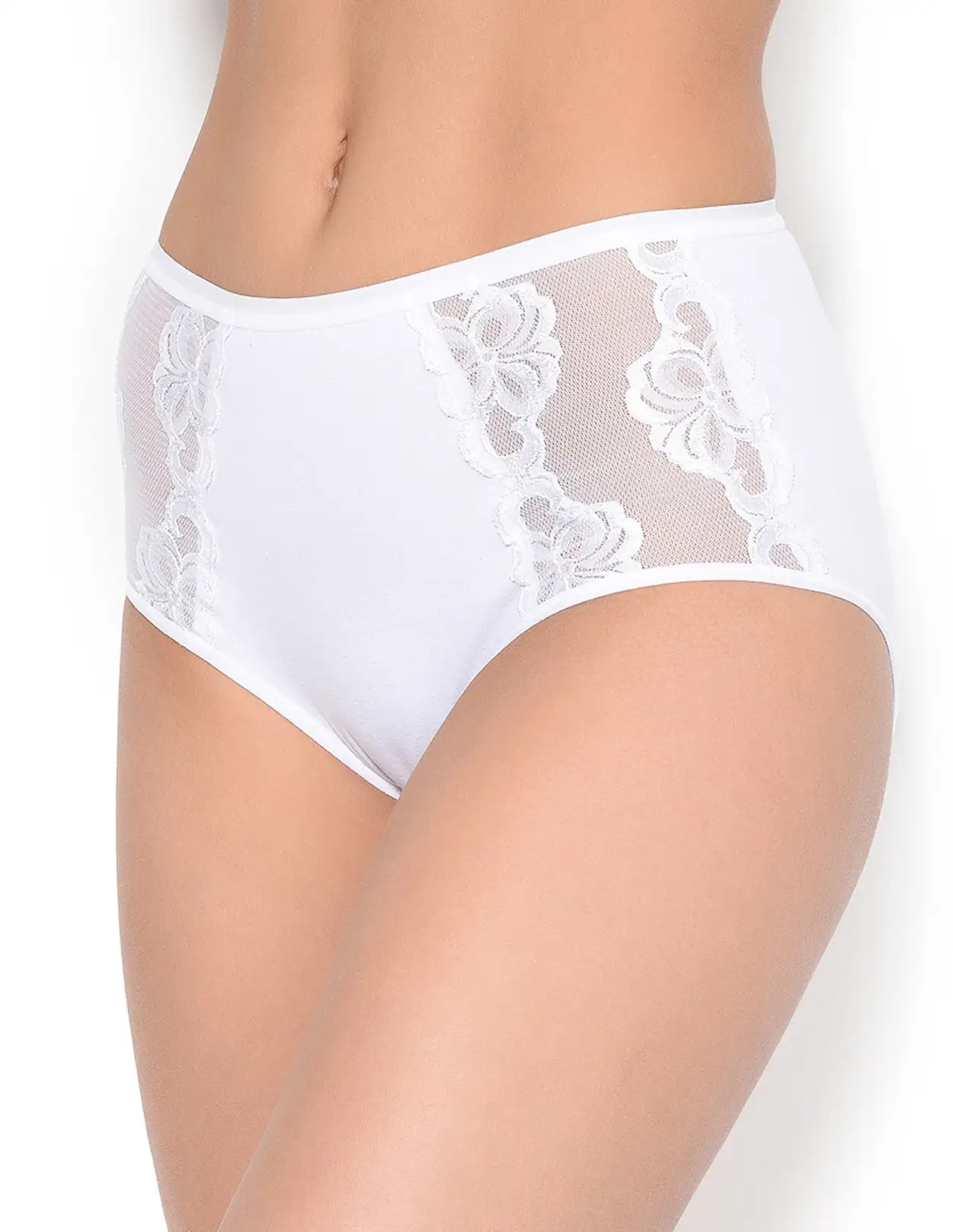 Nina von C Dames maxi-taille slip kant - Hoge kanten dames slip - Elastisch katoenen onderbroek - 38 - Wit - Onderbroek - Ondergoed