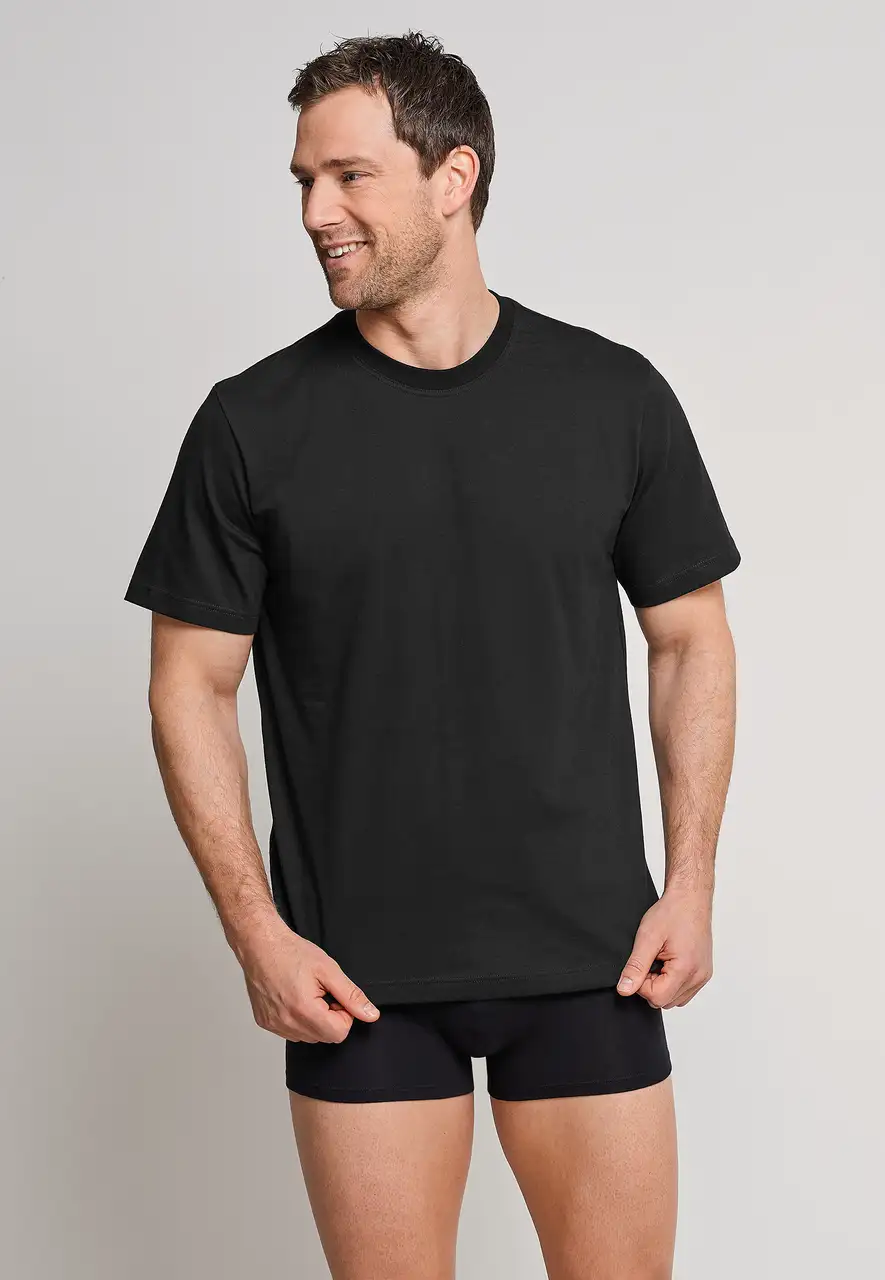 Schiesser 2-pack heren American T-Shirts - Wijd model heren ondershirt katoen - wit en zwart