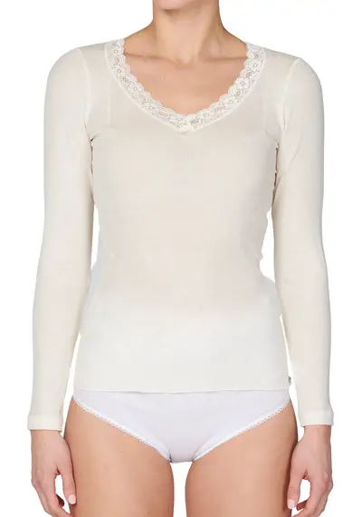 Nina von C dames wollen shirt lange mouw V-hals Nina von C dames wollen shirt lange mouw V-hals
