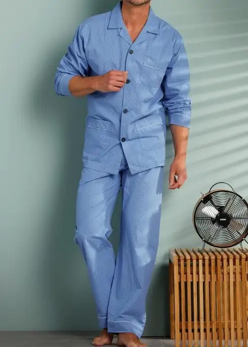 Robson Heren pyjama met gulp - knoopsluiting Martin - Klassieke senioren katoenen pyjama