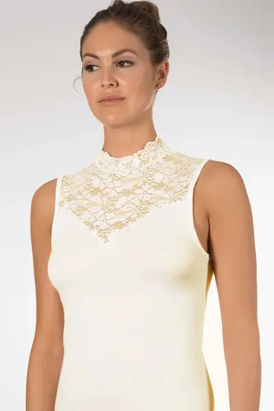 Nina von C dames Kanten Top - Blazershirt - Met Hoge hals - Dames kanten mouwloos ondershirt zonder mouwen