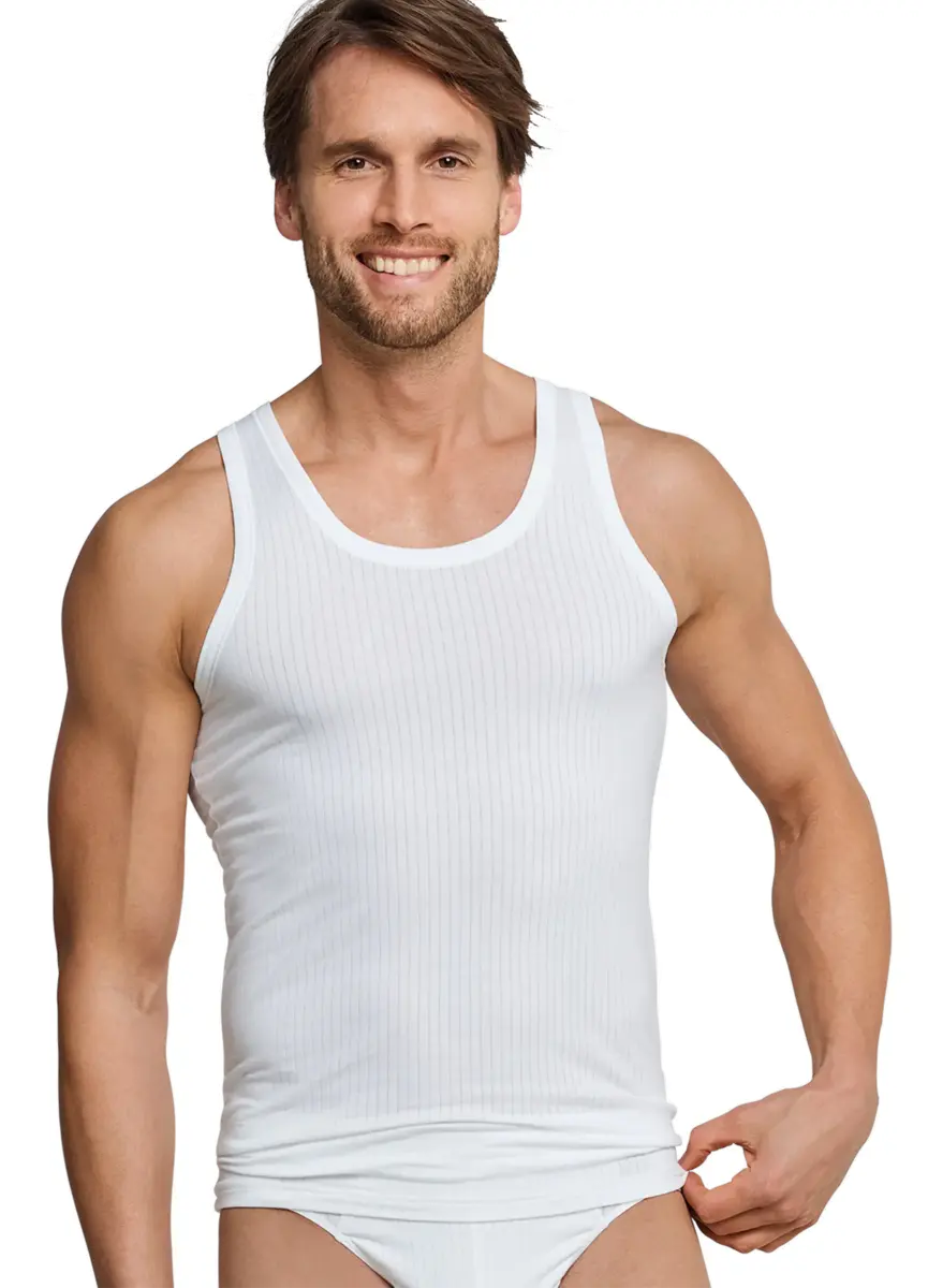 Schiesser 2-Pack heren hemden - Authentic - Elastisch katoenen mannen onderhemd - Singlet heren - Zwart - Wit