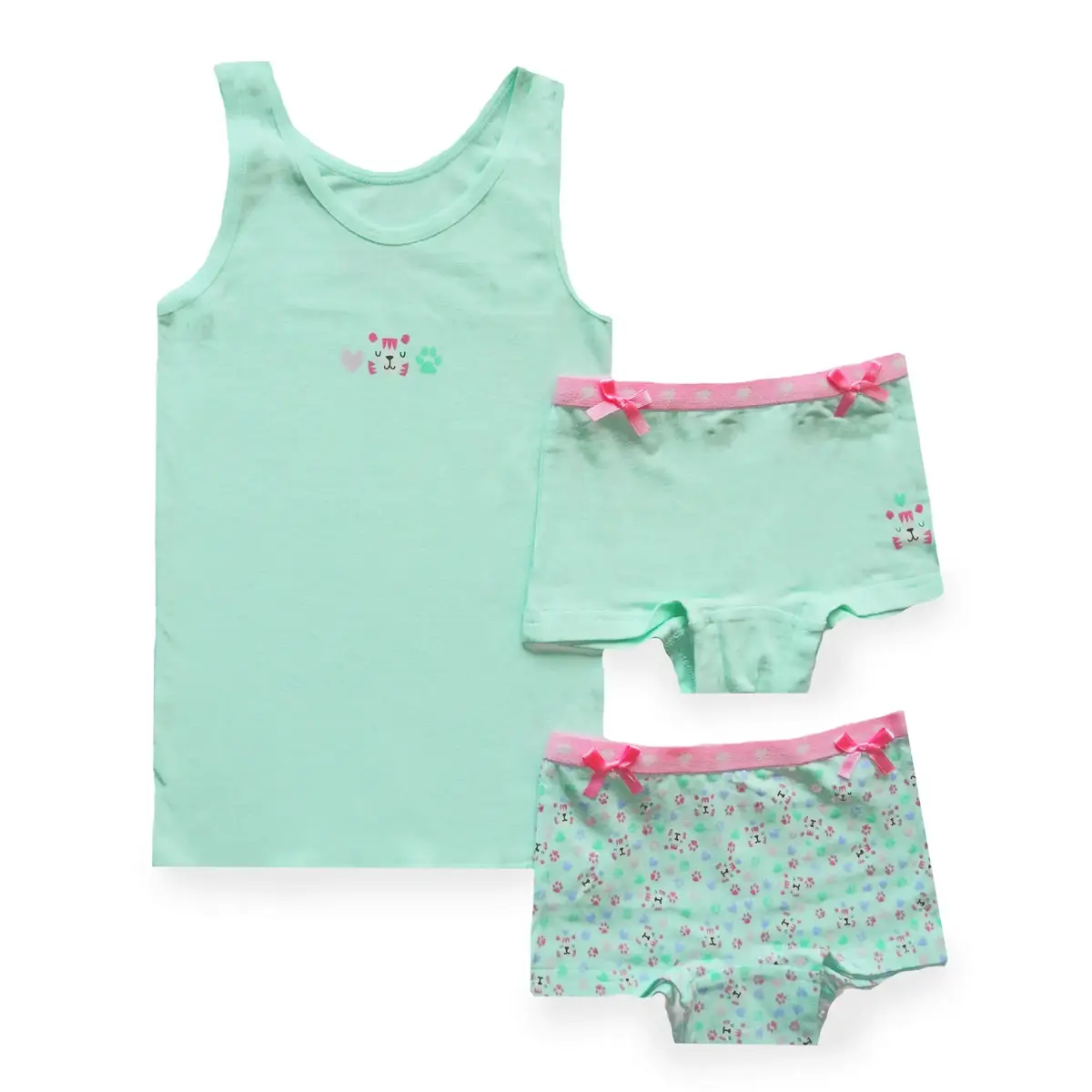 Funderwear meisjes setje Tiger - Onderbroek & Hemdje - Boxershorts - Roze - Groen - Paars