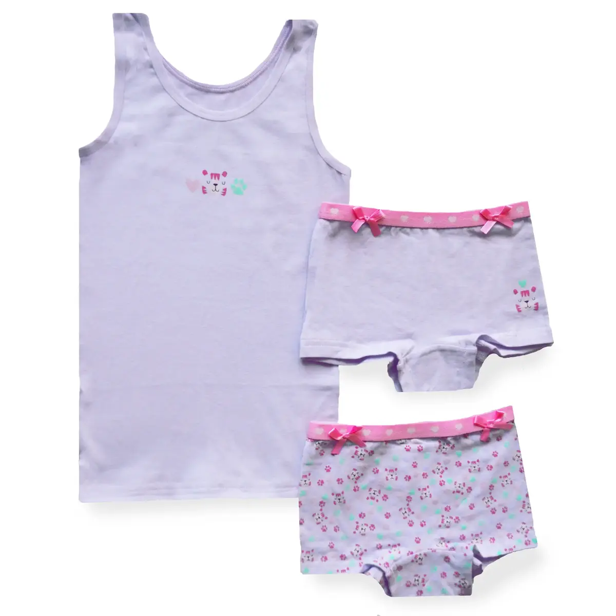 Funderwear meisjes setje Tiger - Onderbroek & Hemdje - Boxershorts - Roze - Groen - Paars Funderwear meisjes setje Tiger - Onderbroek & Hemdje - Boxershorts - Roze - Groen - Paars