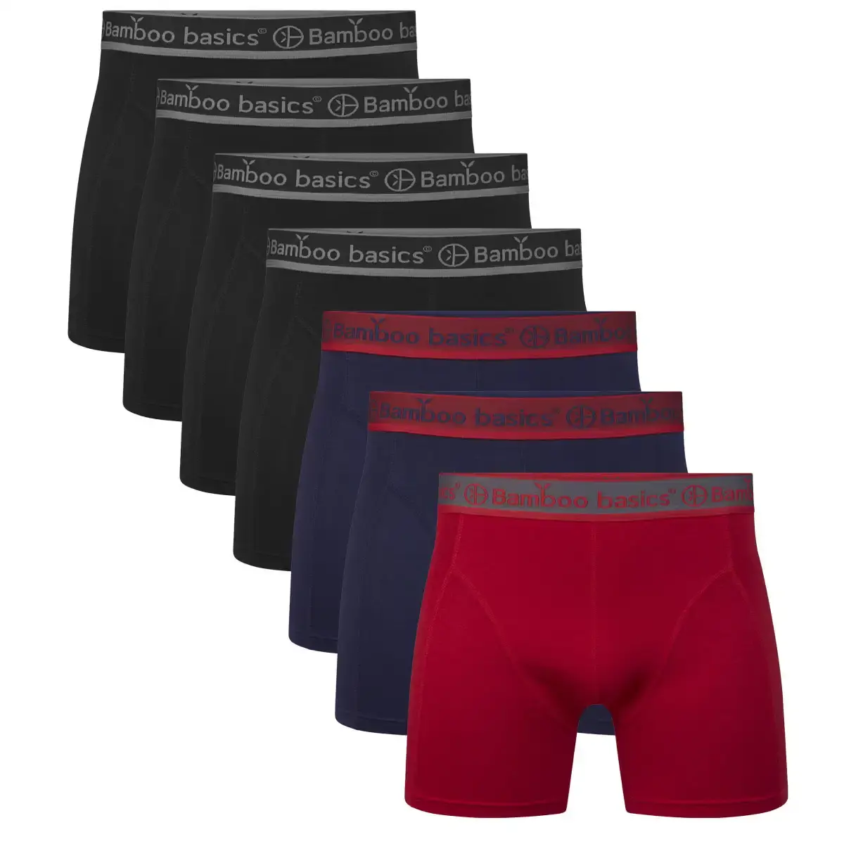 Bamboo Basics 7-pak heren boxers - Rico - Rood/Blauw/Zwart - Bamboe mannen onderbroeken - Huidvriendelijk