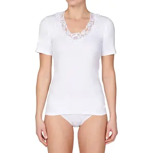 Toker Dames Hemd kant, korte mouw 206/1 - 100% katoenen ondershirt met kant - T-shirt
