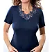 Toker Dames Hemd kant, korte mouw 206/1 - 100% katoenen ondershirt met kant - T-shirt - Donkerblauw