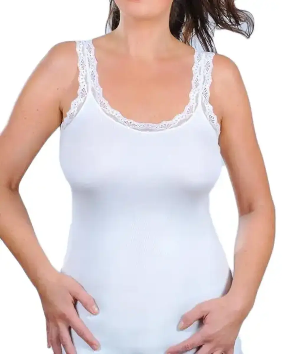 Toker Dames Hemd kant, breed bandje, modal 211/1 - Modal dames onderhemd - Kanten bandjes singlet - Zwart - Bordeaux - Champagne