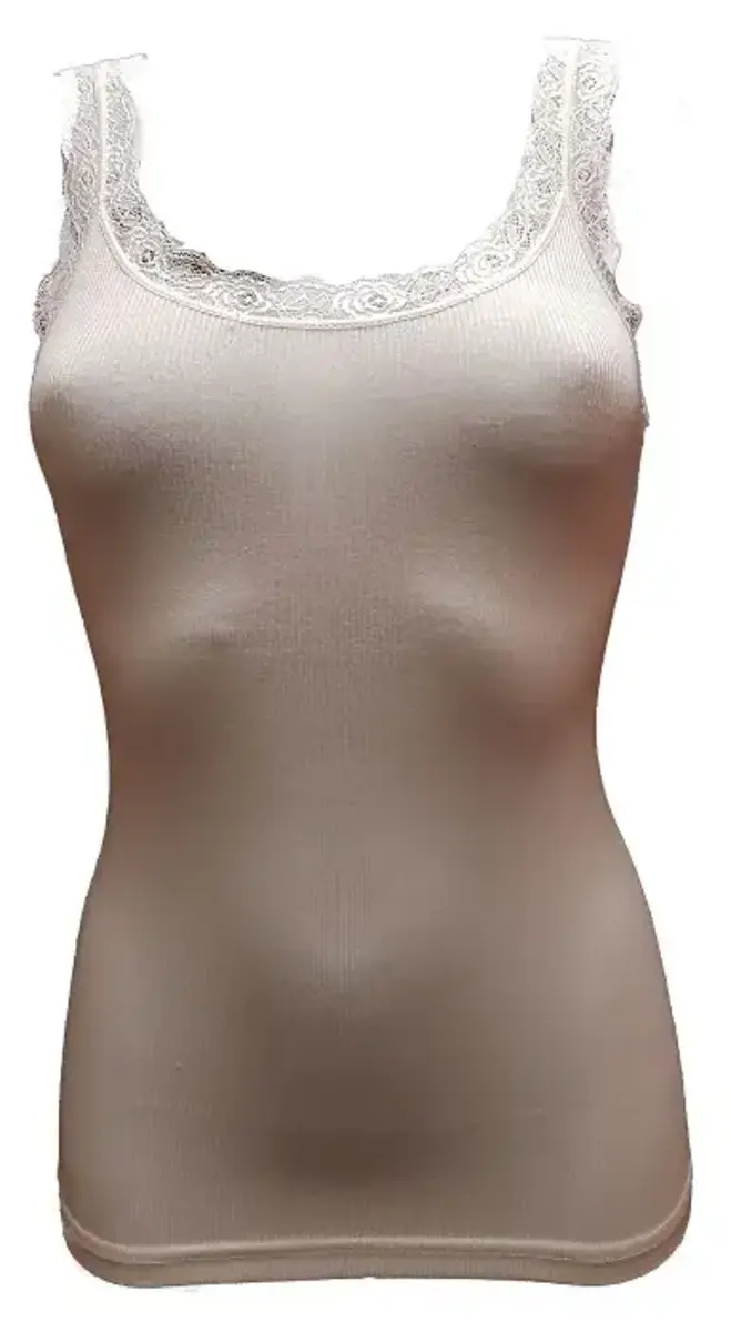 Toker Dames Hemd kant, breed bandje, modal 211/1 - Modal dames onderhemd - Kanten bandjes singlet - Zwart - Bordeaux - Champagne