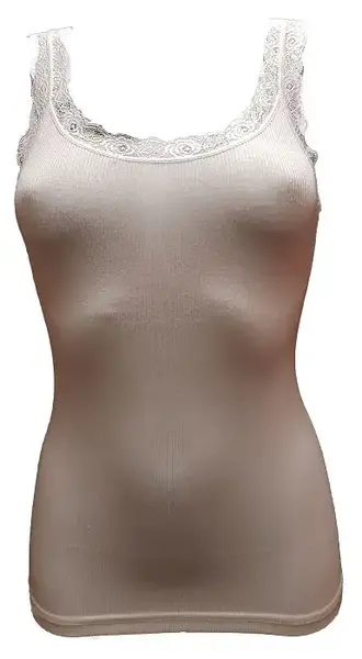 Toker Dames Hemd kant, breed bandje, modal 211/1 - Modal dames onderhemd - Kanten bandjes singlet - Zwart - Bordeaux - Champagne